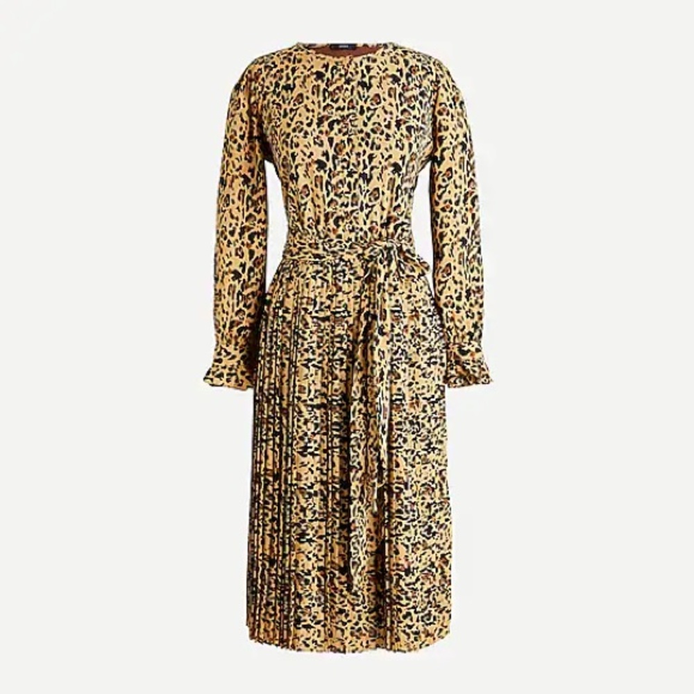 Jcrew long sleeve pleated leopard dress NWT